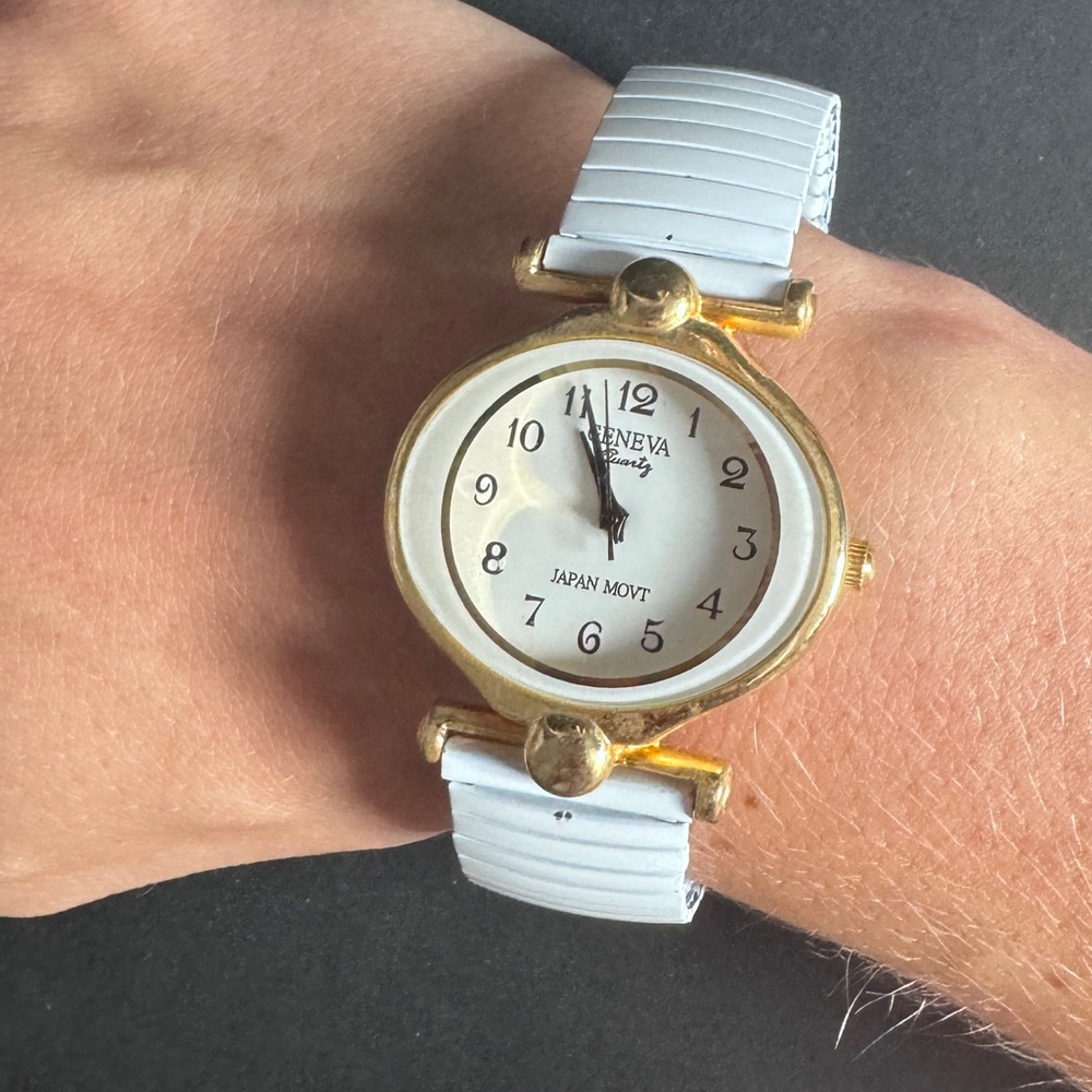 White and gold watch